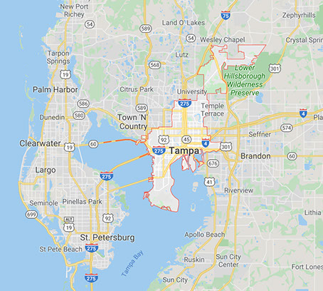 Tampa, St Pete, Clearwater, Riverview Map